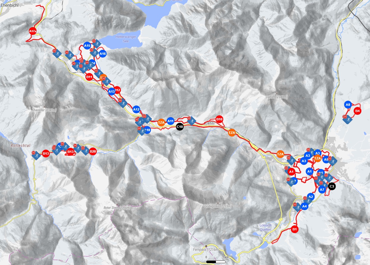 Interactive map with all cross-country routes in the Tiroler Zugspitz Arena